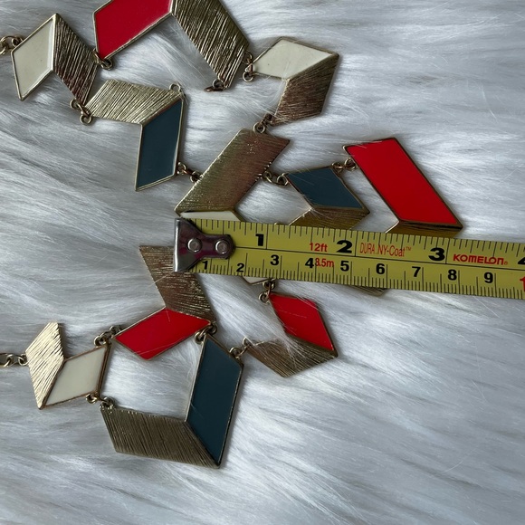 Gold and Red Aztec Geometric Statement Necklace - Picture 9 of 14